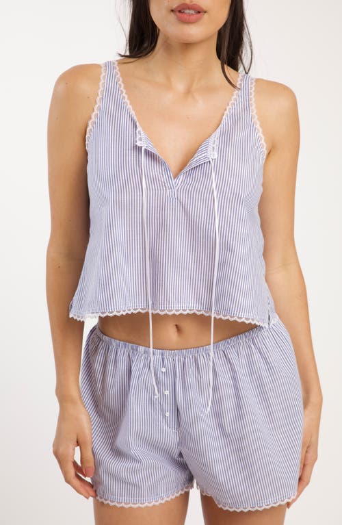 Andine Gigi Striped Lace-trim Cotton Boxer Shorts In Navy