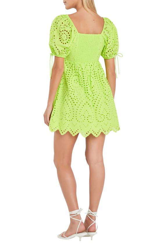 Shop English Factory Scallop Hem Eyelet Minidress In Lime