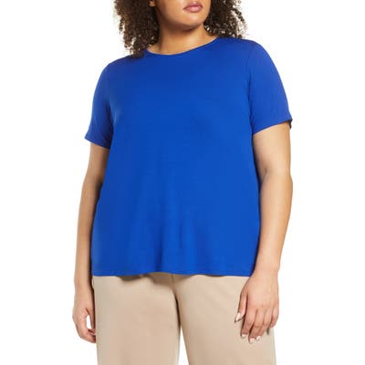 Plus Size Eileen Fisher Jewel Neck T-Shirt, Blue