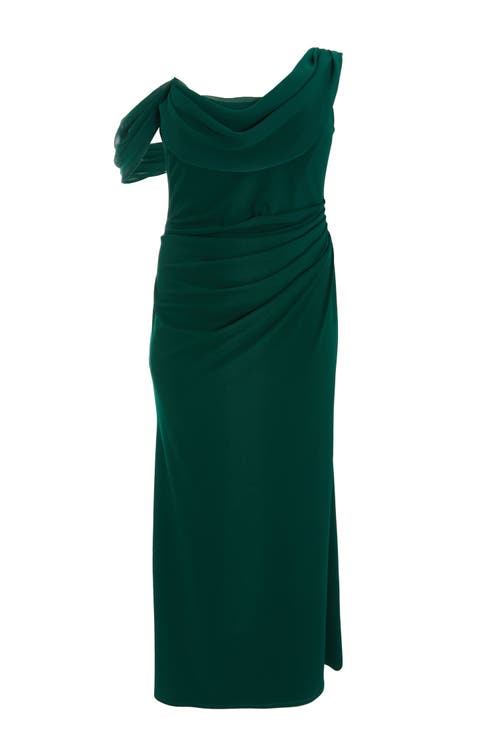 Quiz Plus Size Cold Shoulder Detail Maxi Dress In Green