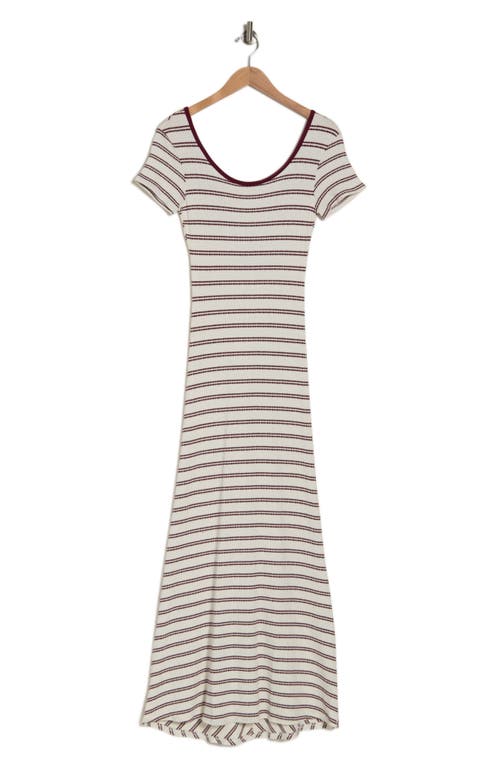 Shop Go Couture Stripe Short Sleeve Rib Maxi Dress In Ivory/maroon Stripe