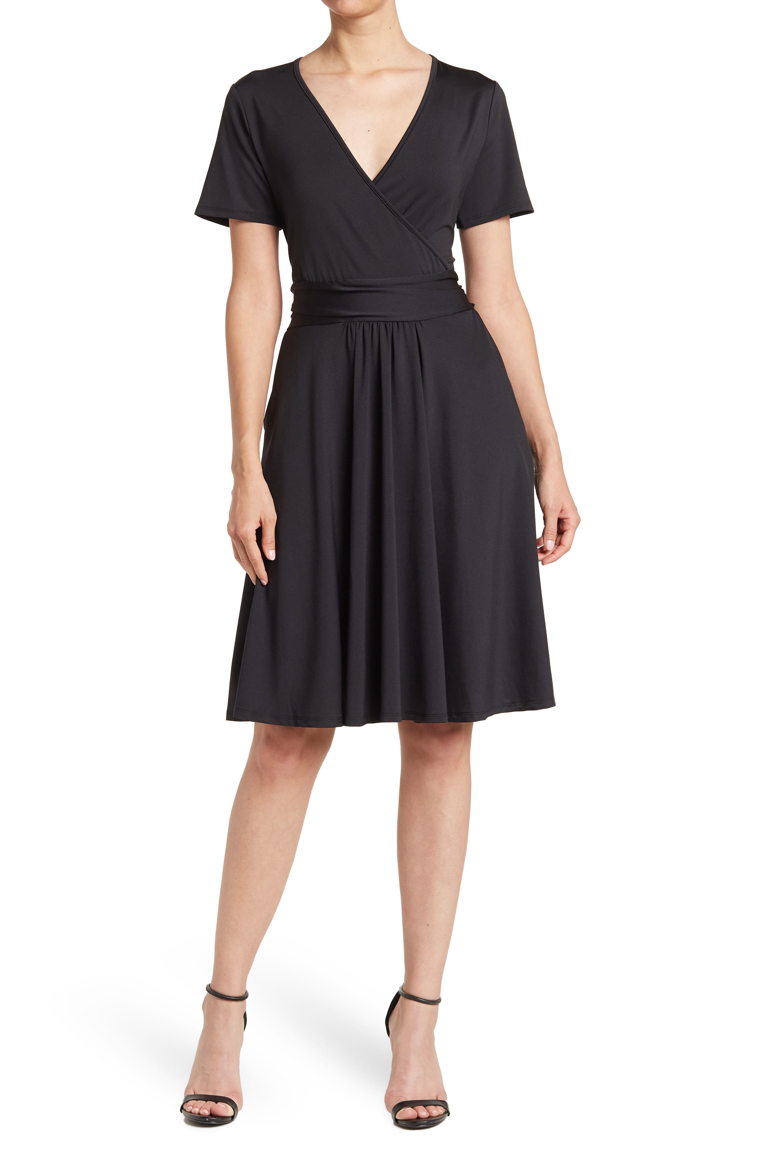 Love by Design Mallory Short Sleeve Wrap Dress in Black at Nordstrom Rack, Size X-Small