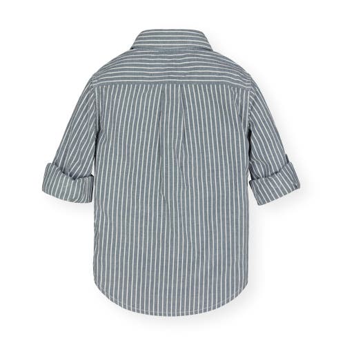 Hope & Henry Boys' Twill Button Down Shirt, Kids In Light Navy Railroad Stripe