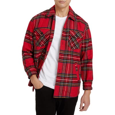 Frank And Oak Regular Fit Plaid Flannel Overshirt, Red