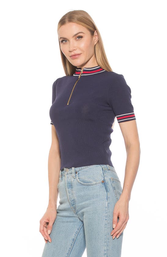 Alexia Admor Phoebe Short Sleeve Turtle Neck Sweater In Navy