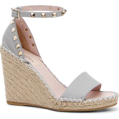 Valentino Garavani Rockstud Espadrille Wedge, Grey