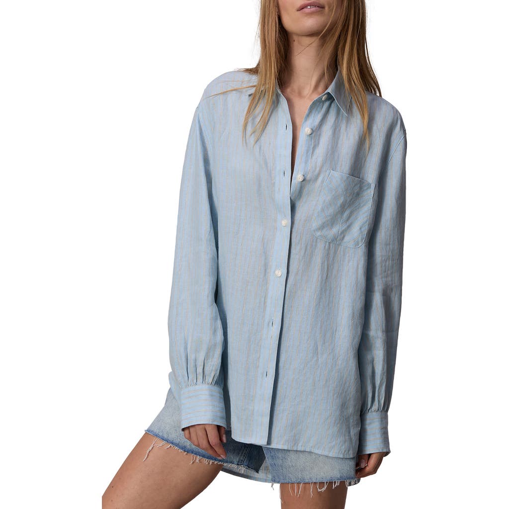 Rag & Bone Maxine Stripe Linen Button-up Shirt In Blue Strip