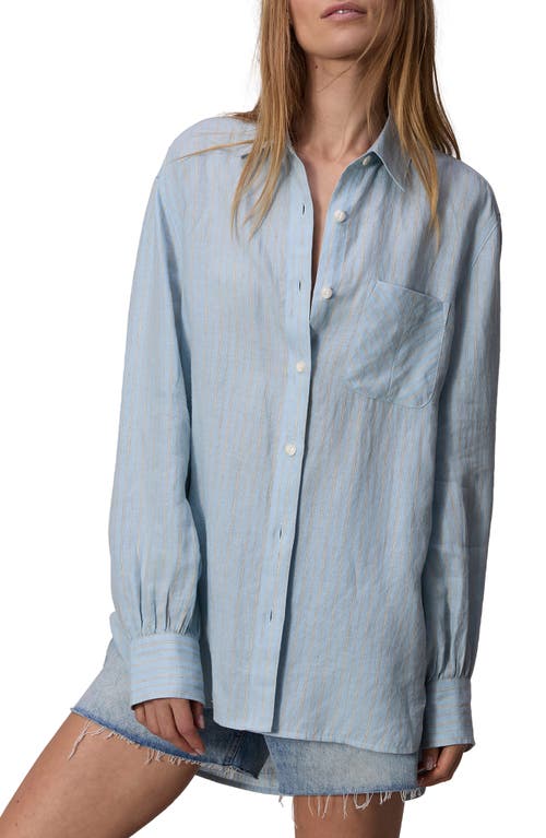 rag & bone Maxine Stripe Linen Button-Up Shirt Blue Strip at Nordstrom,