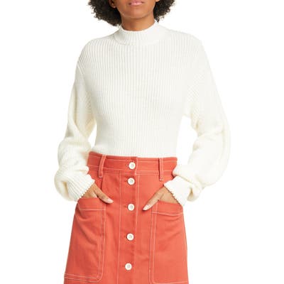 Sea Imitation Pearl Cuff Wool Blend Sweater, Ivory