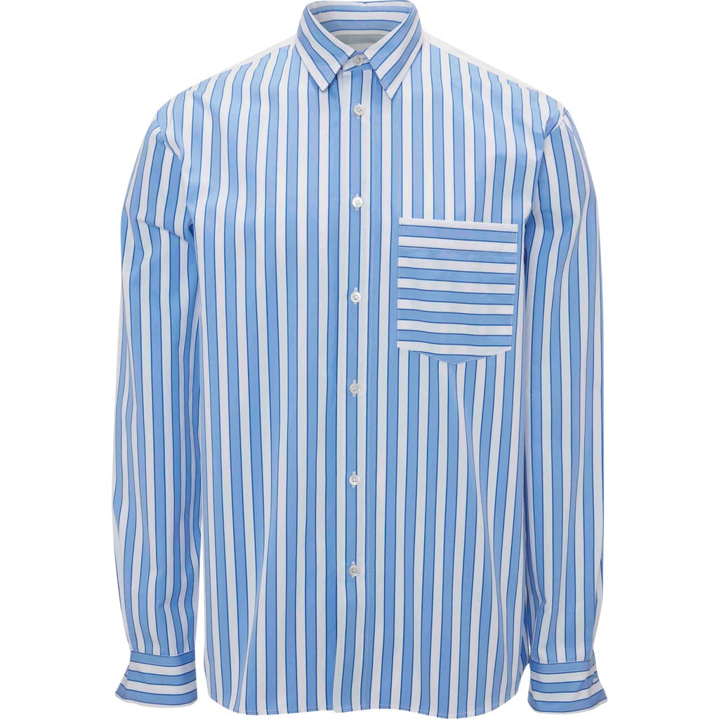 Jw Anderson Classic Fit Stripe Patchwork Button-up Shirt In Blue/white