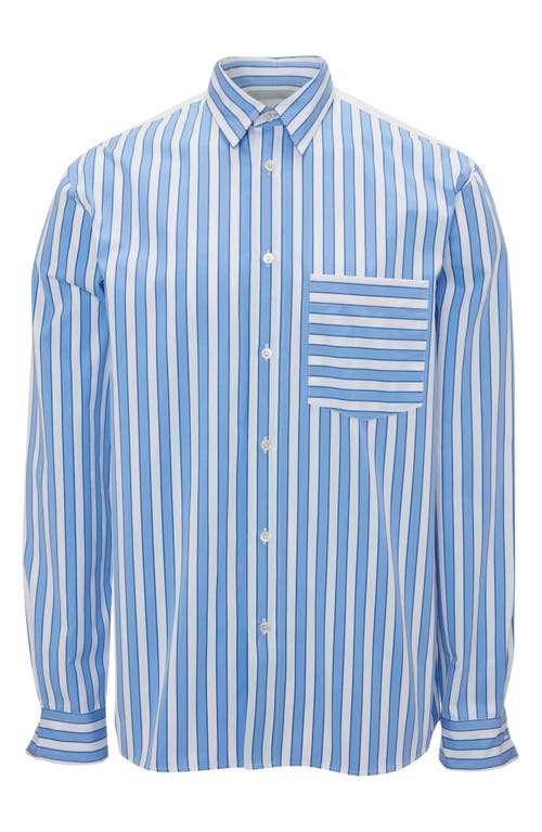 JW Anderson Classic Fit Stripe Patchwork Button-Up Shirt Blue/White at Nordstrom, Us
