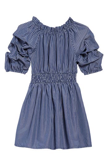 Habitual Girl Kids' Stripe Smocked Waist Dress In Blue