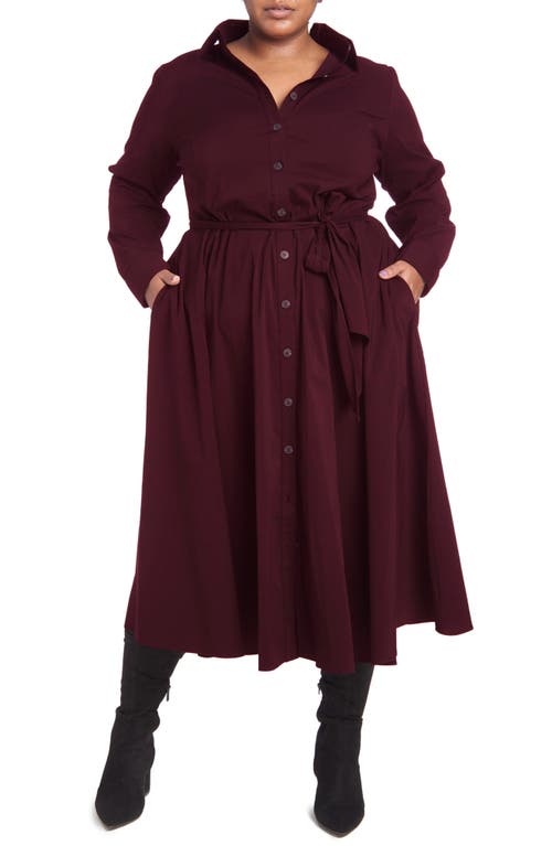 Pari Passu Tace Tie Waist Long Sleeve Maxi Shirtdress in Bordeaux at Nordstrom, Size 6