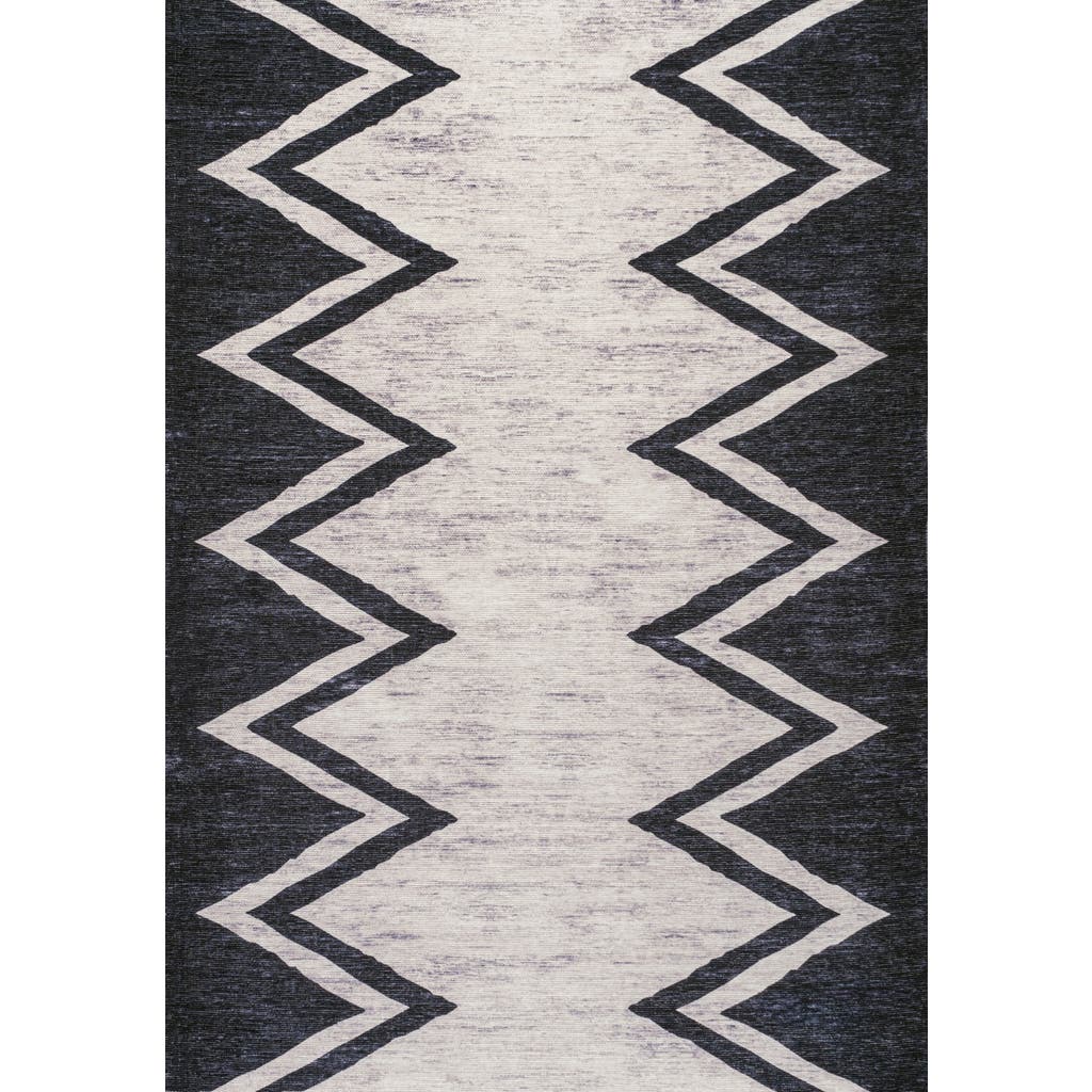 Jonathan Y Siksak Modern Chevron Border Machine-washable Area Rug In Ivory/navy
