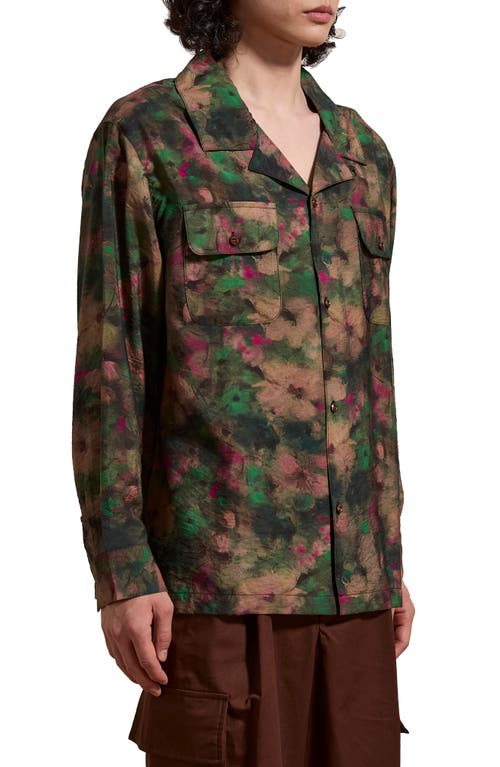 Shop Found Charlot Floral Long Sleeve Camp Shirt In Green Multi