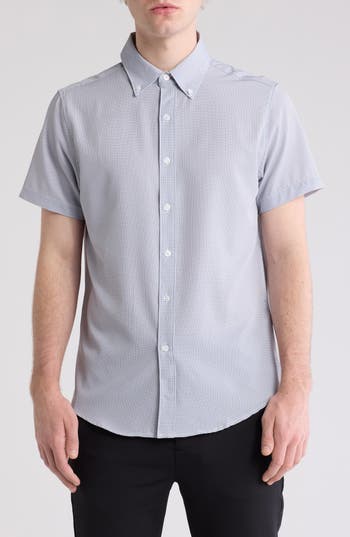 Shop Denim And Flower Black Square Short Sleeve Button-up Tech Shirt In White Black