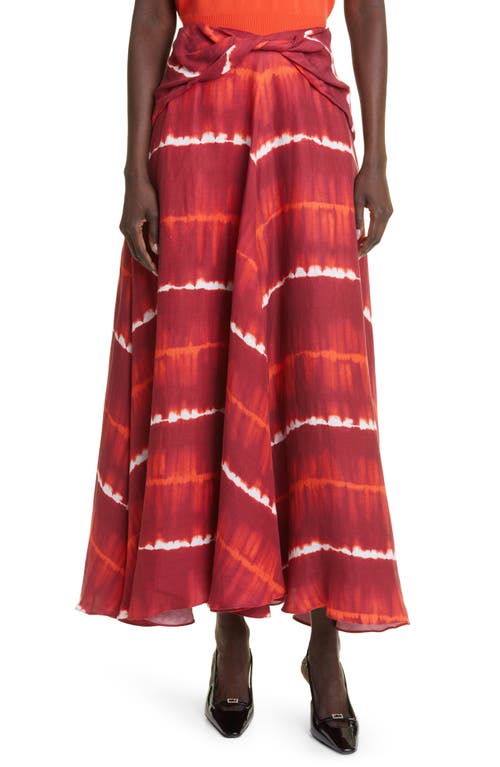 Altuzarra Pythia Shibori Tie Dye Twist Detail Linen Blend Maxi Skirt in 275615 Syrah Gradient Shibori
