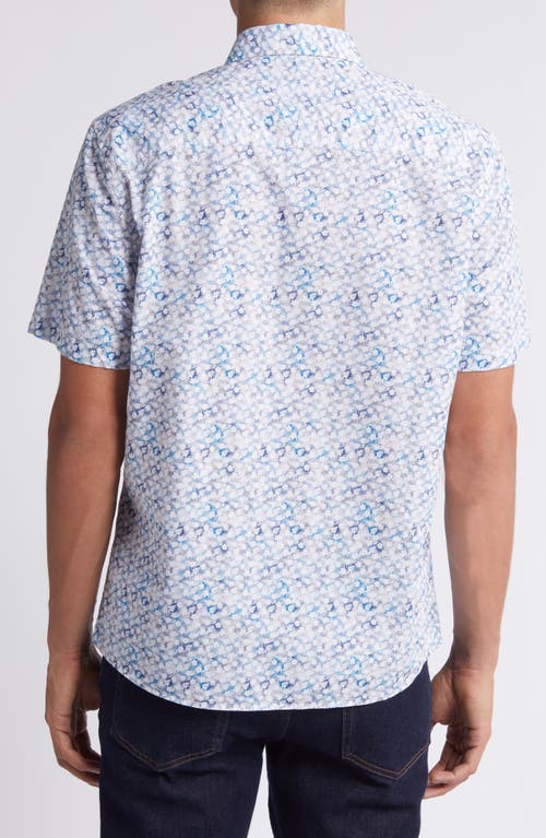 Shop Robert Barakett Burnswood Abstract Print Short Sleeve Cotton Button-up Shirt In Light Blue