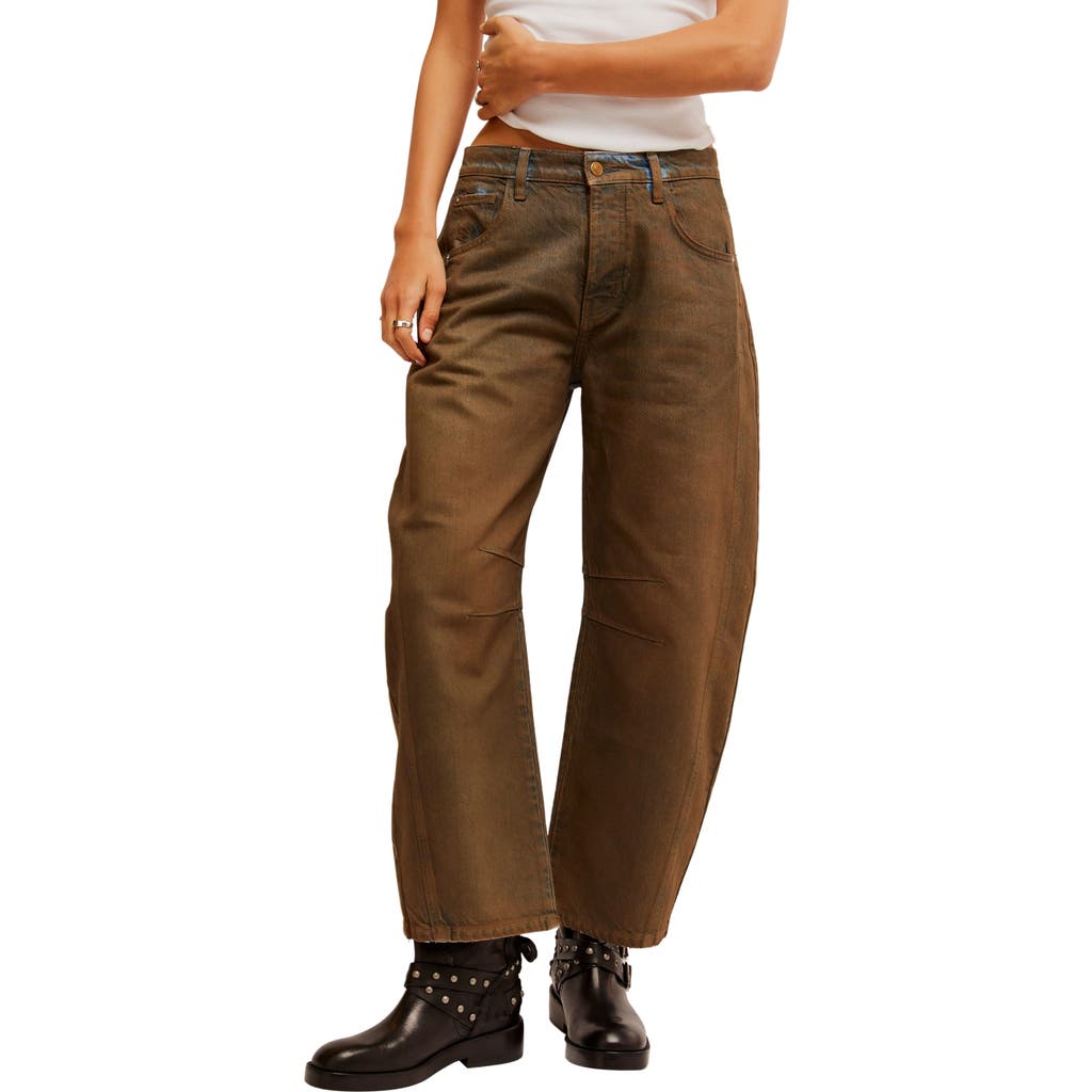 Free People Good Luck Coated High Waist Ankle Barrel Jeans In New Moon