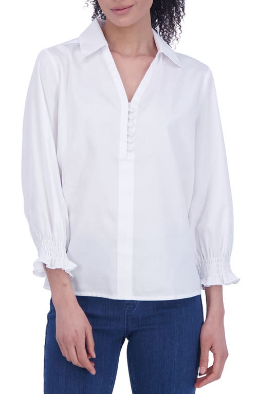 Alexis Smocked Cuff Sateen Popover Top in White