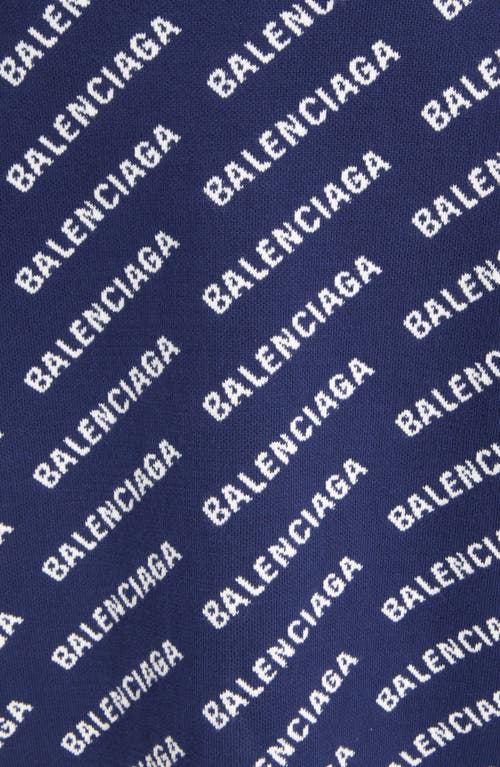 Shop Balenciaga Allover Logo Cotton Blend Cardigan In Navy/white