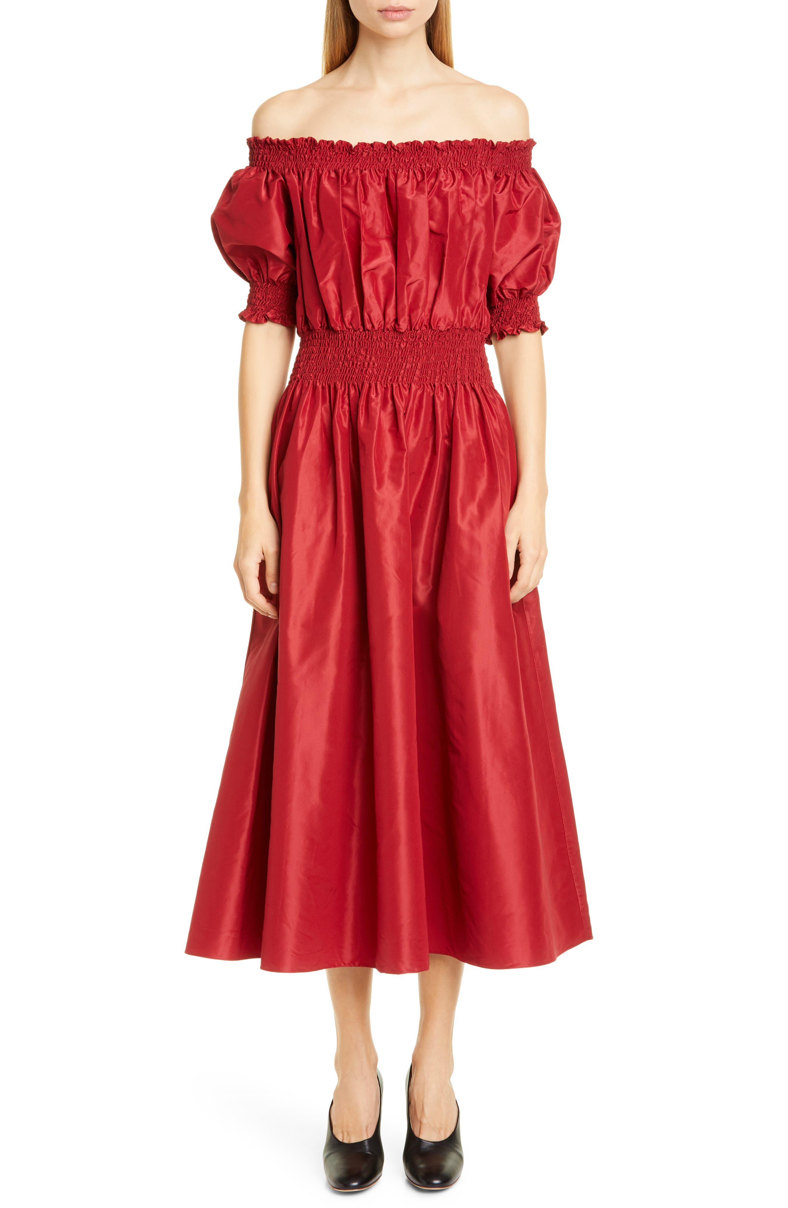 Adam Lippes Off The Shoulder Silk Taffeta Midi Dress, Red