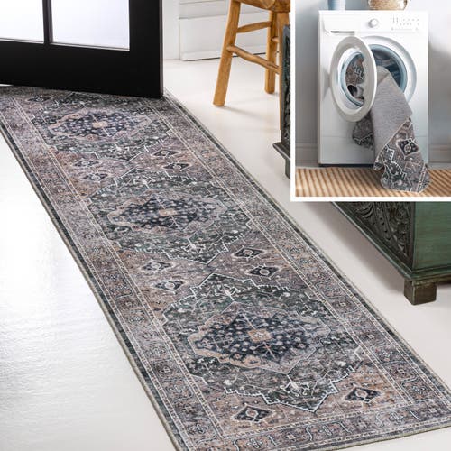 Jonathan Y Alacati Ogee Medallion Machine-washable Area Rug In Dark Green/dark Beige