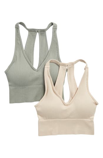 Shop Yogalicious Assorted 2-pack Seamless Rib Sports Bras In Green Milieu/crystal