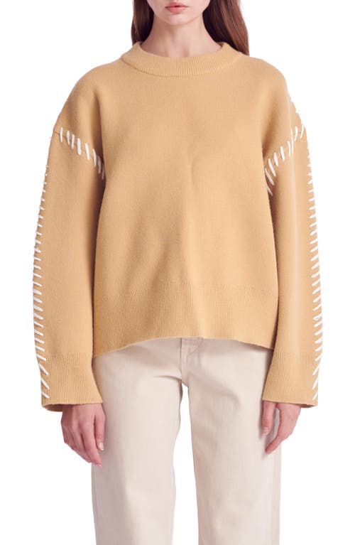 English Factory Whipstitch Accent Crewneck Sweater In Camel/cream