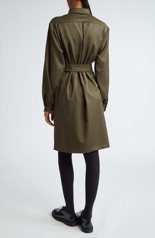 Max Mara Kim Long Sleeve Silk Belted Shirtdress In Kaki
