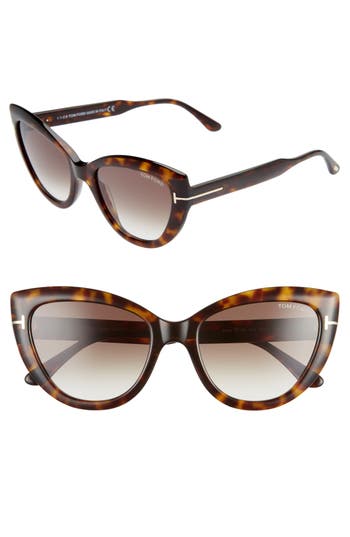 Tom Ford Anya 55mm Cat Eye Sunglasses In Dark Havana/gradient Roviex