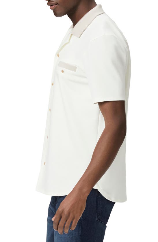 Shop Paige Roan Short Sleeve Knit Button-up Shirt In Luminite / White Dunes