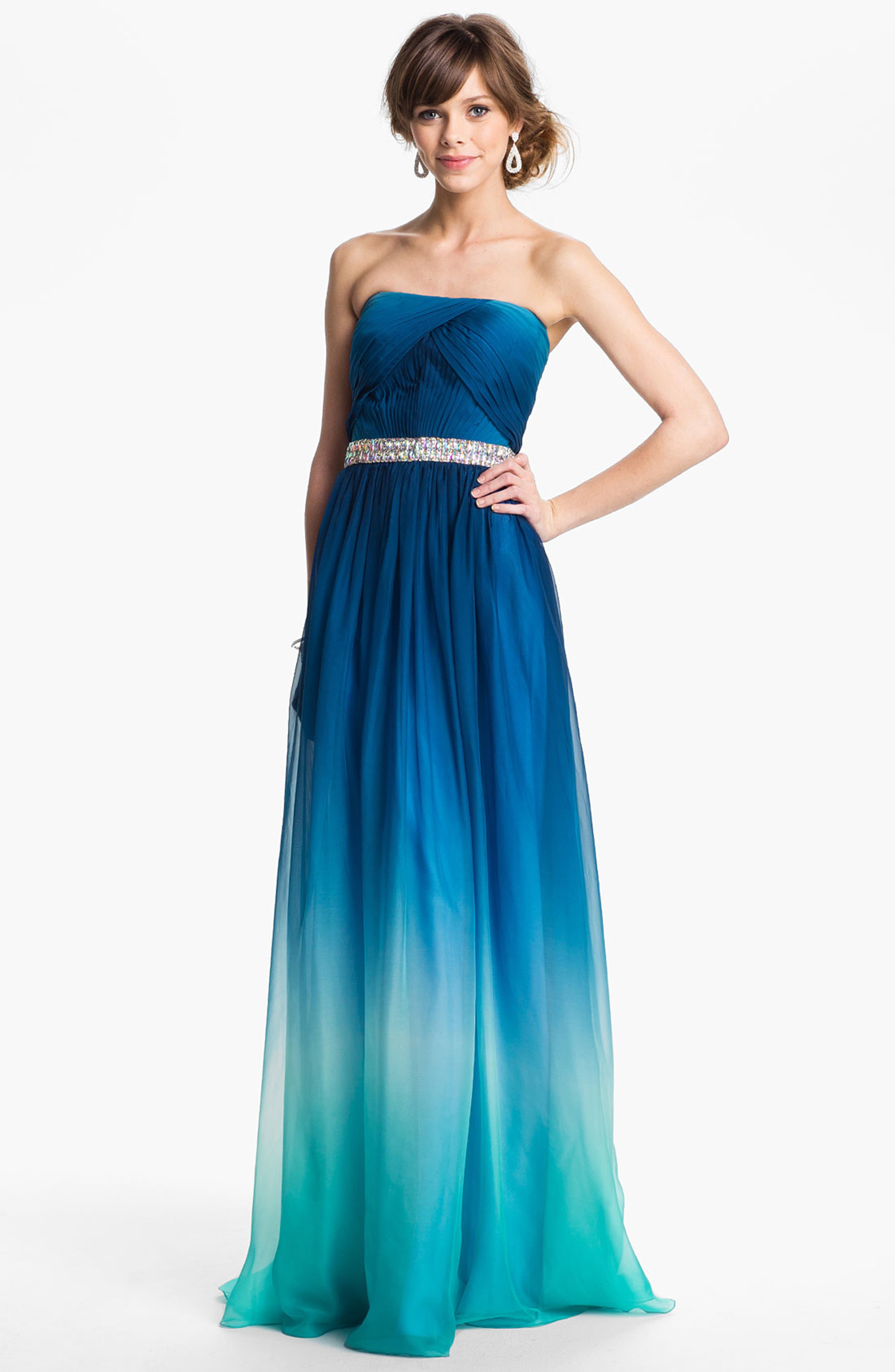 Aqua ombre chiffon gown Clearance