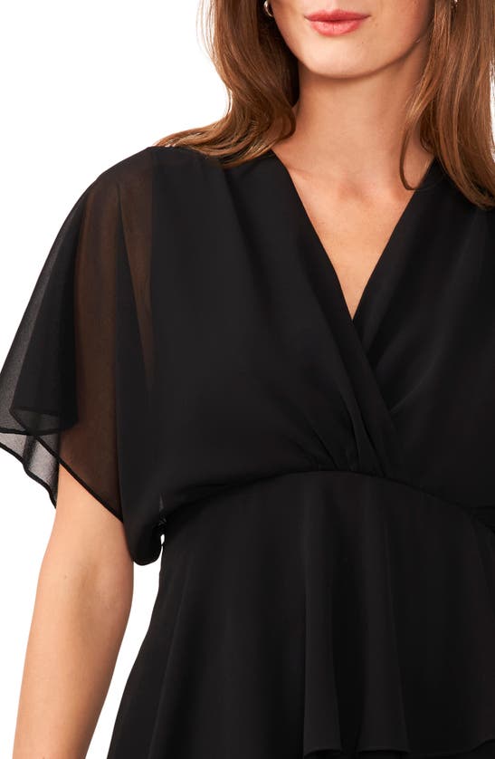 Shop Halogen (r) Flutter Sleeve Tiered Ruffle Chiffon Dress In Rich Black