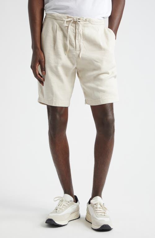 Pleated Stretch Linen & Cotton Jersey Shorts in Stone