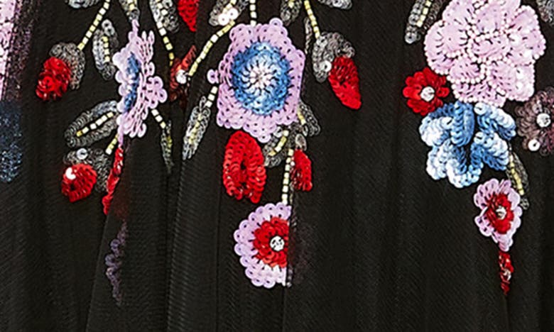 Shop Mac Duggal Sequin Floral Long Sleeve A-line Dress In Black Multi