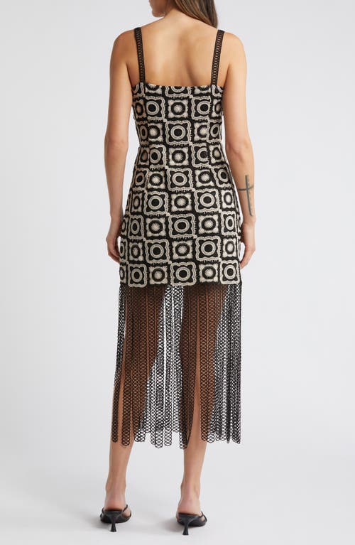 Shop Saylor Risette Crochet Fringe Hem Dress In Black/creme