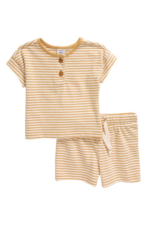 Stripe Cotton Henley T-Shirt & Shorts Set (Baby)
