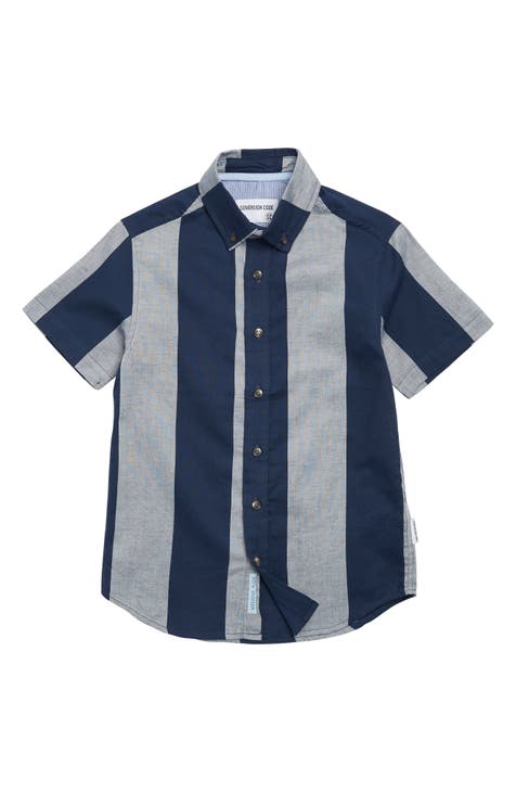 Big Stripe Cotton Short Sleeve Button-Up Shirt