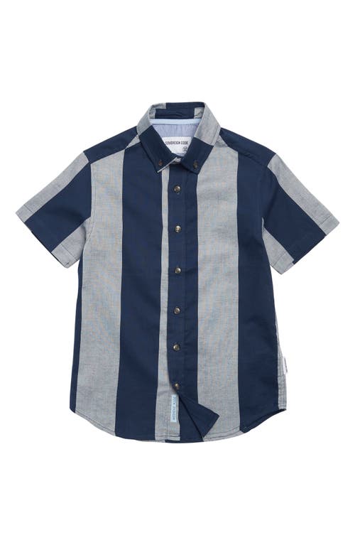Shop Sovereign Code Big Stripe Cotton Short Sleeve Button-up Shirt In Awning/navy