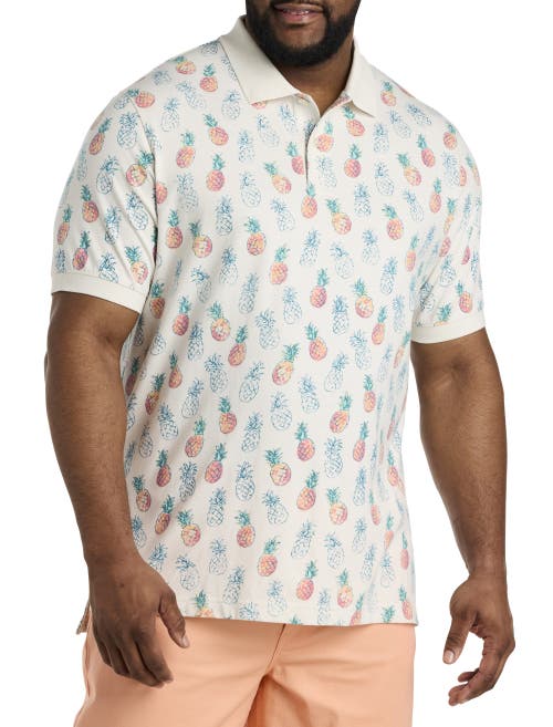 Harbor Bay Multicolor Pineapple Print Polo Shirt In Cream Multi