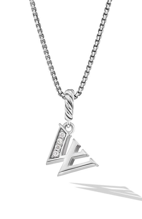 Pavé Initial Pendant Necklace in Sterling Silver with Diamond