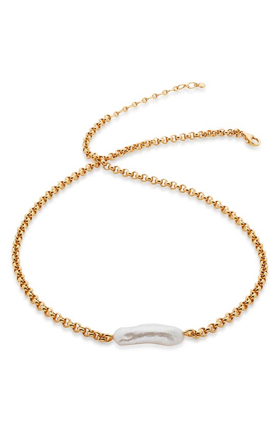 Monica Vinader Nura Biwa Pearl And 18ct Gold-plated Vermeil Sterling Silver Necklace In Yellow Gold