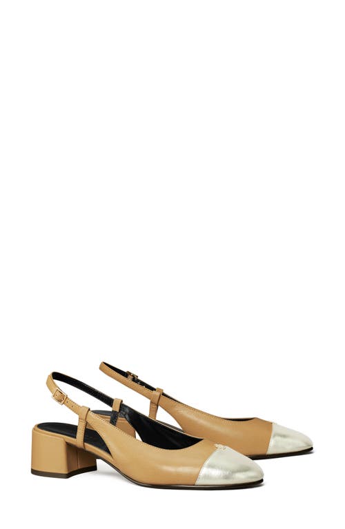 Shop Tory Burch Cap Toe Slingback Pump In Ginger Shortbread/spark Gold