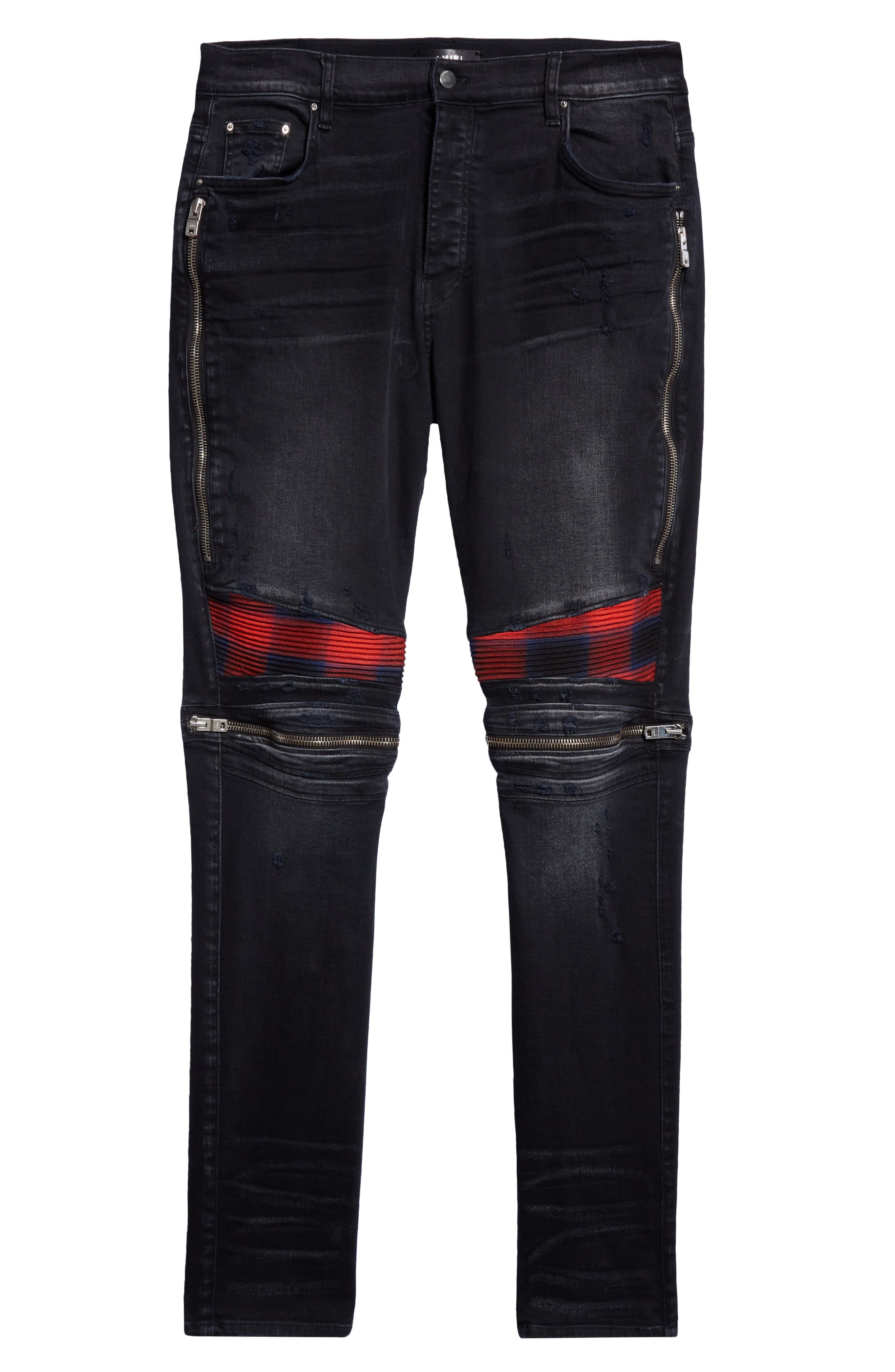 AMIRI MX2 Plaid Patch Skinny Jeans in Black | Smart Closet
