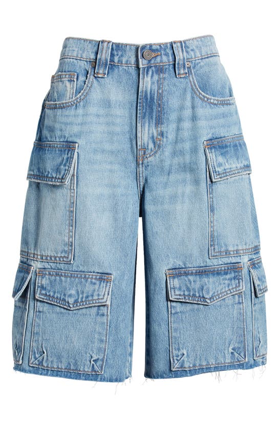 Shop Hidden Jeans Baggy Denim Cargo Shorts In Medium Wash