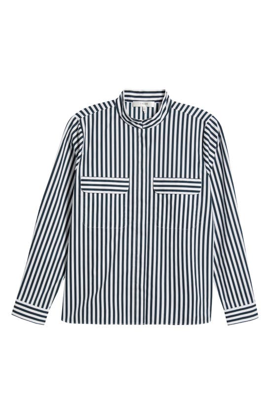 Shop Frame Stripe Organic Cotton Band Collar Shirt In Navy Multi