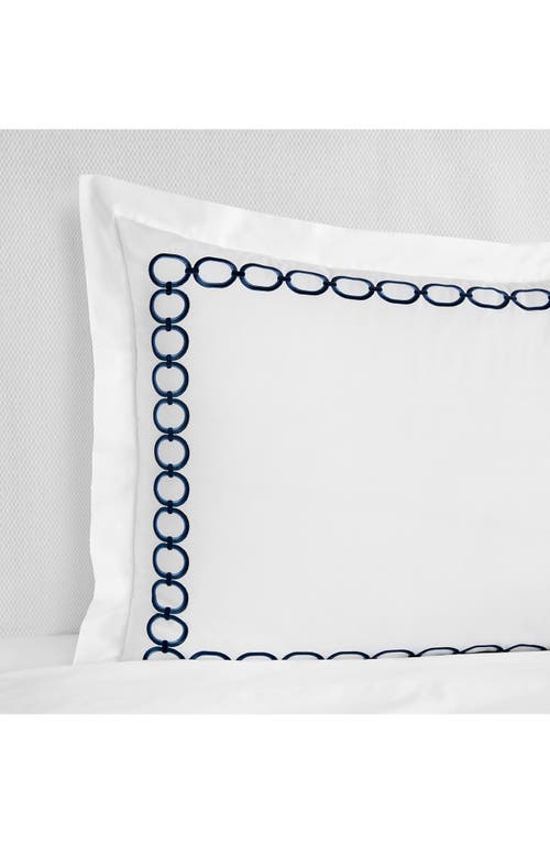 SFERRA Catena Cotton Percale Euro Pillow Sham in White/Navy at Nordstrom