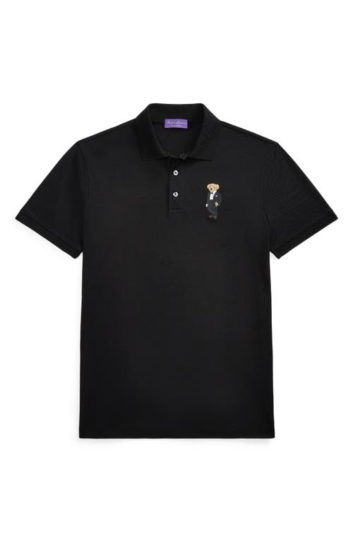 Shop Ralph Lauren Purple Label Polo Bear Patch Cotton Piqué Knit Polo In Classic Black