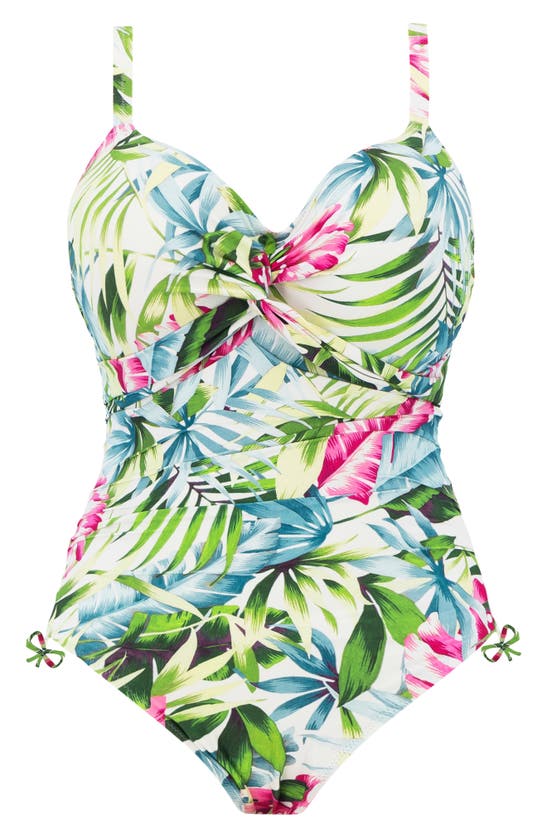 Shop Fantasie Langkawi Floral Print Underwire Twist Front One-piece Swimsuit In White